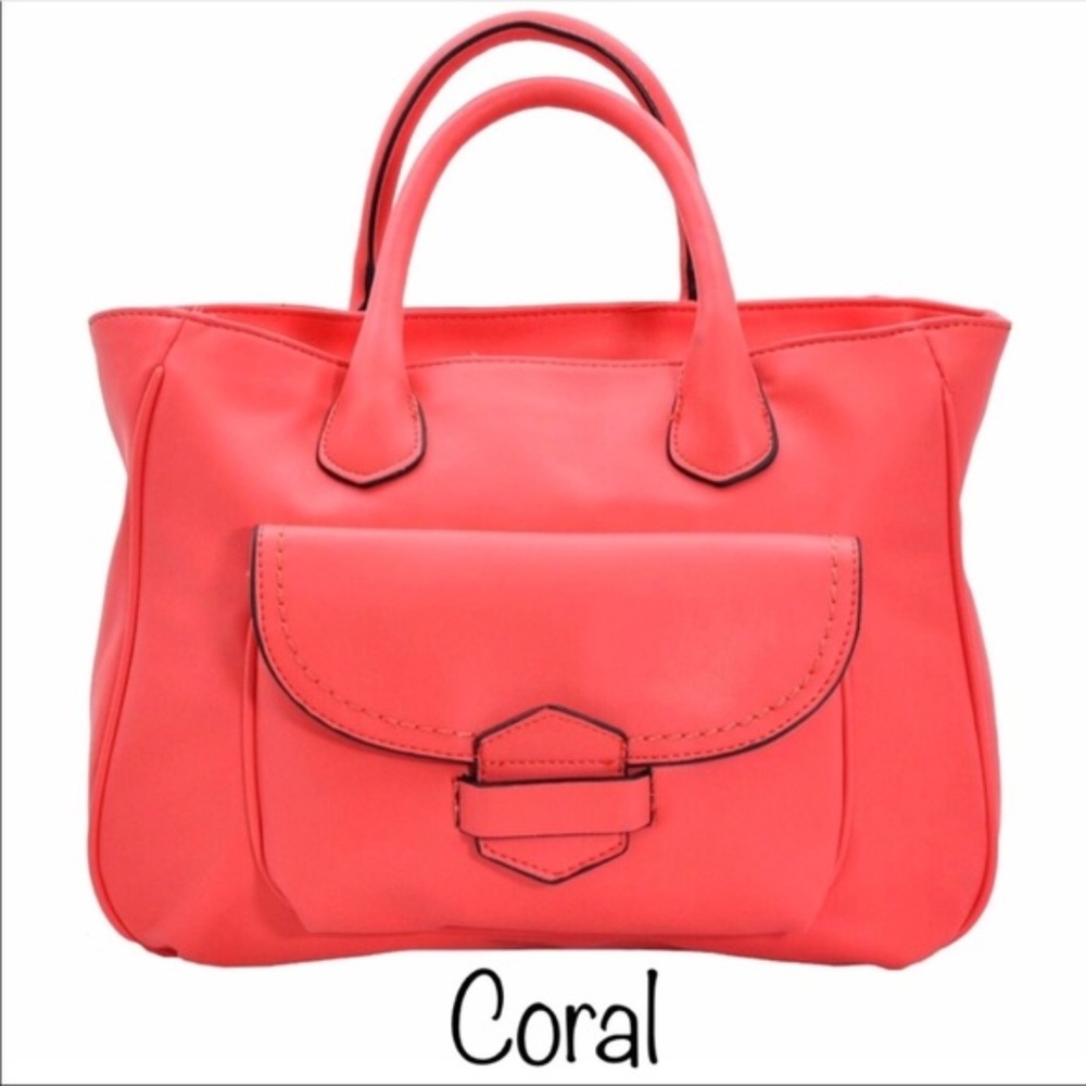 Coral Satchel Shoulder/ Crossbody tote bag - Picture 2 of 3